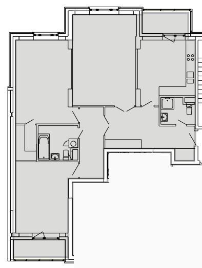 Трёхкомнатная квартира 121.3 м²