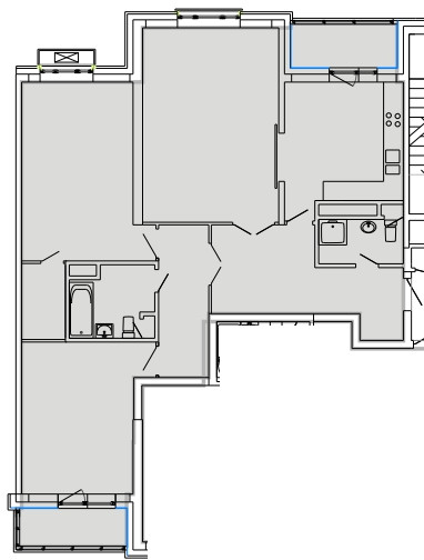 Трёхкомнатная квартира 120.7 м²