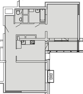 Двухкомнатная квартира 69.7 м²